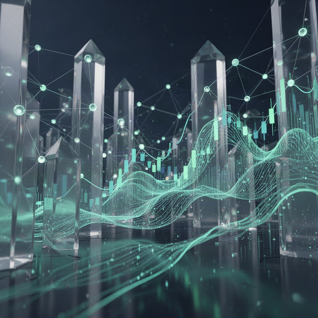 Abstract representation of blockchain analytics dashboards with total value locked charts